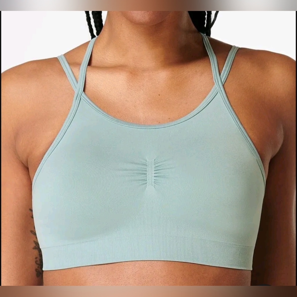 NWT Sweaty Betty Solstice smoke blue strappy light support fitness removable